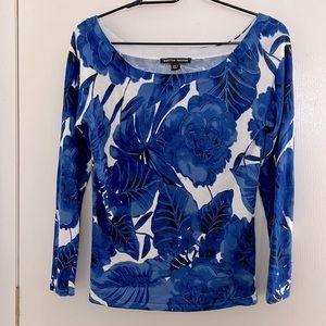 Boston Proper boatneck floral sweater S